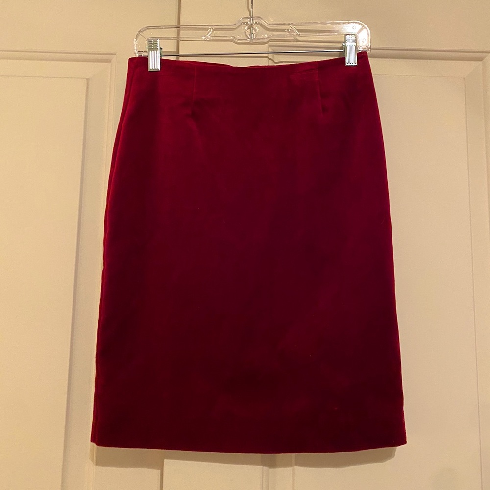 Hugo Buscati Maroon Midi Faux Suede Velvet Pencil Skirt Size 2
